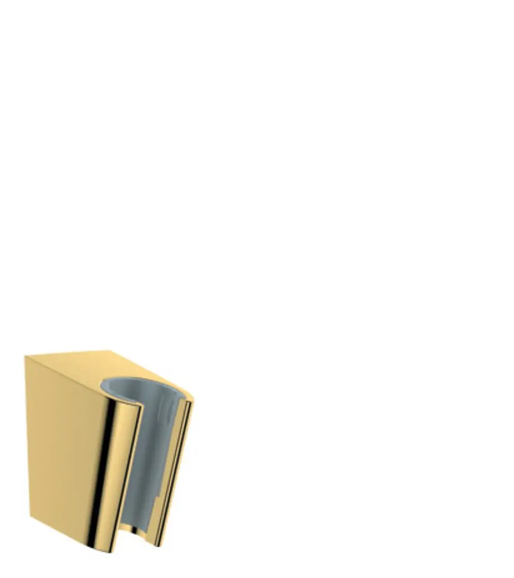 Hansgrohe Brausehalter in goldenem Finish, halbrunder Ausschnitt auf der Vorderseite, für die Wandmontage geeignet. Minimalistisches Design ohne sichtbare Befestigungen.